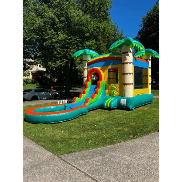 Tropical Palm Bounce House and Single Slide with Pool
